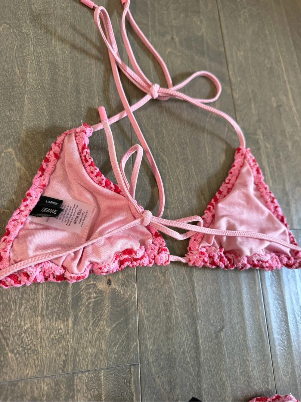 triangl swimwear Pink Crochet Tie-Side Bikini. Top Size LARGE Bottom size SMALL
